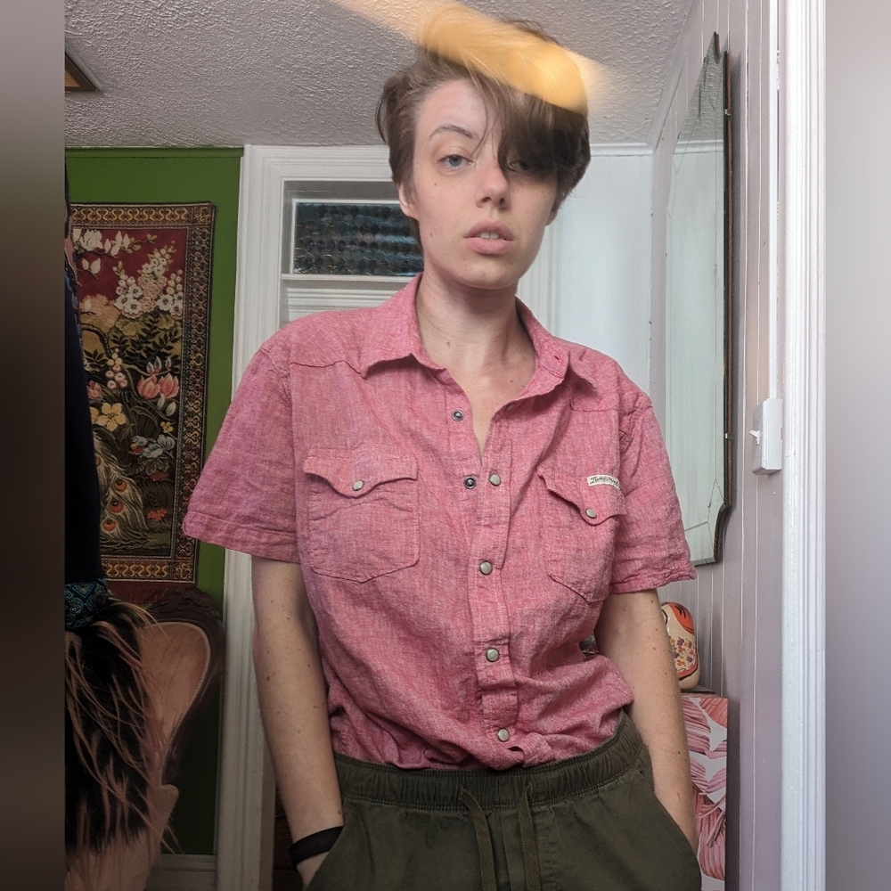 Lucky Brands Pink Snap Up Button Short Sleeve Shirt